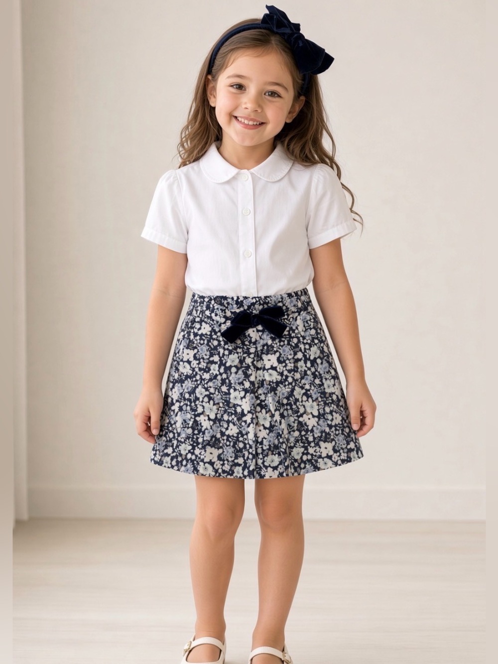 Trotters London mini cord Arabella bow Floral Skirt & headband size 5